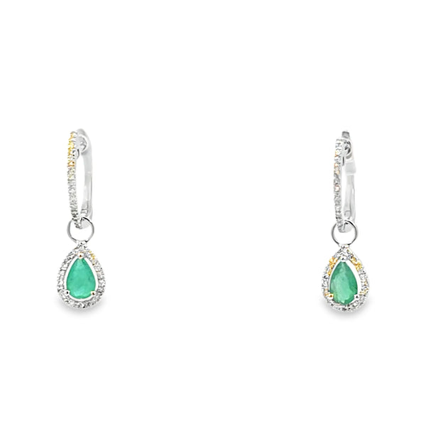 Aretes en oro blanco de 14K con diamante de 0.19CT y esmeralda de 0.64CT