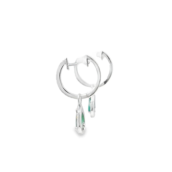 Aretes en oro blanco de 14K con diamante de 0.19CT y esmeralda de 0.64CT