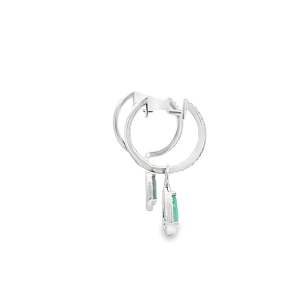 Aretes en oro blanco de 14K con diamante de 0.19CT y esmeralda de 0.64CT