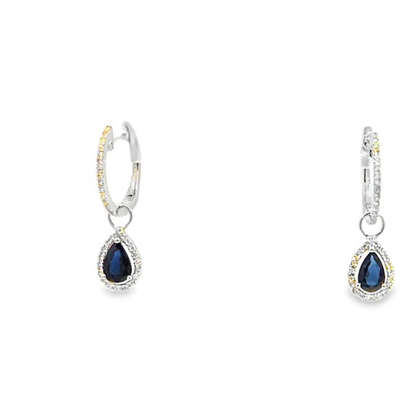Aretes en oro blanco de 14K con diamante de 0.19CT y zafiro de 1.04CT