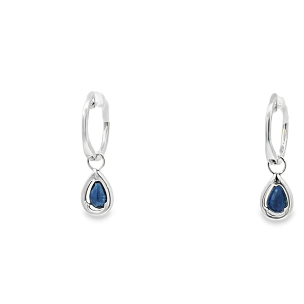 Aretes en oro blanco de 14K con diamante de 0.19CT y zafiro de 1.04CT