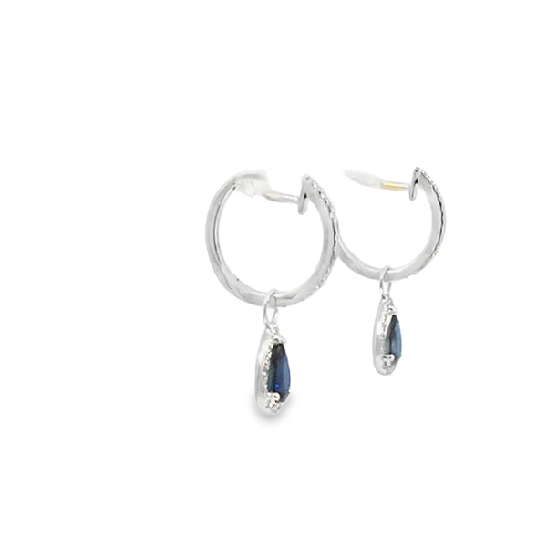 Aretes en oro blanco de 14K con diamante de 0.19CT y zafiro de 1.04CT