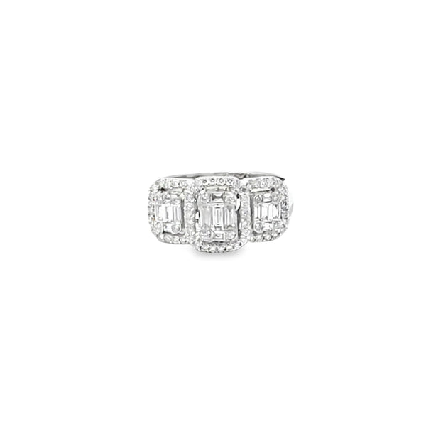 Anillo para dama en oro blanco de 14K con trio de diamantes de 0.83 ct