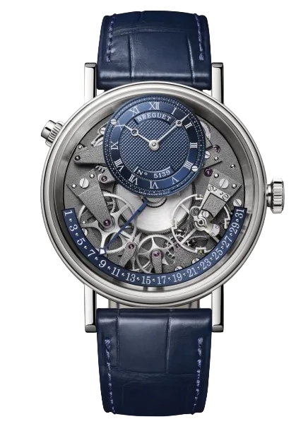 Reloj Breguet Tradition Automático de 40 mm en oro blanco con Correa de Piel Azul