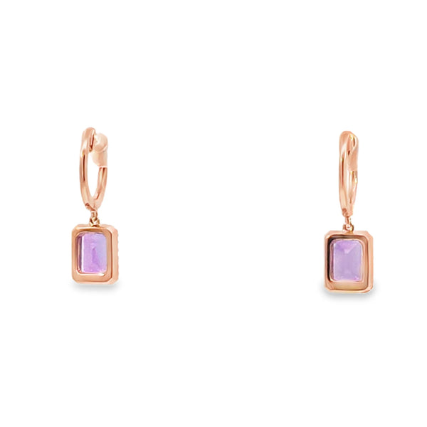 Aretes en oro rosa de 14K con diamante de 0.23CT y amatista