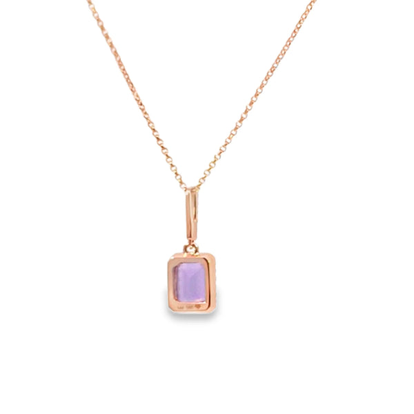 Dije con cadena en oro rosa de 14K con diamante de 0.10CT y amatista
