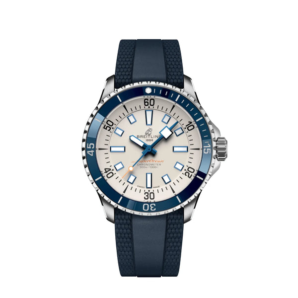 Reloj Breitling Superocean de acero automático de 42 mm con correa de caucho blanca