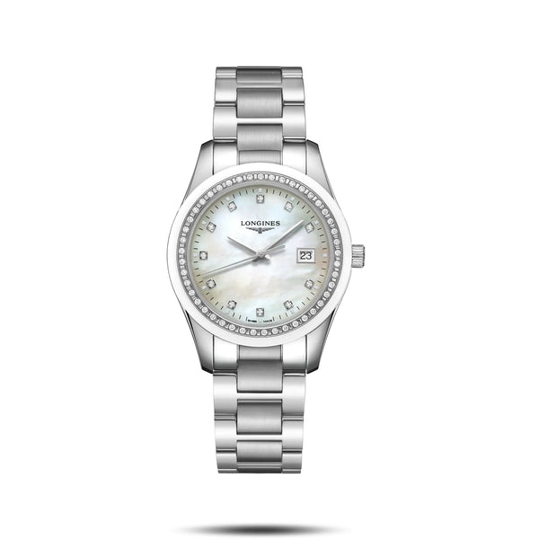 Reloj Longines Conquest Classic Acero Cuarzo 36MM Madre Perla con Brillantes