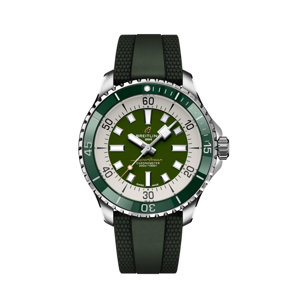 Reloj Breitling Superocean de acero automático de 44 mm con correa de caucho en verde