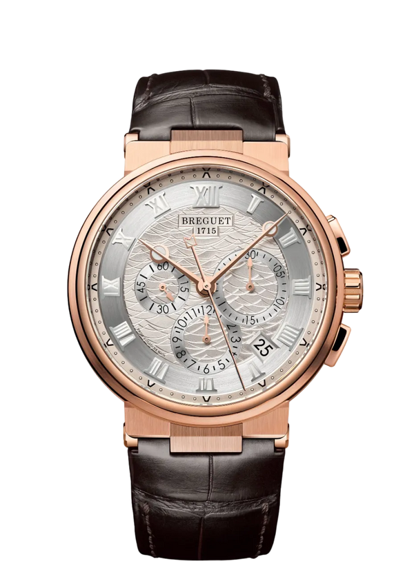 Reloj Breguet Marine Automático de 42 mm en Oro con Esfera Plateada y Correa de Piel