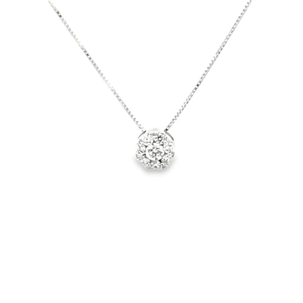 Dije con cadena en oro blanco de 14K con 0.23 ct en diamante H VS1