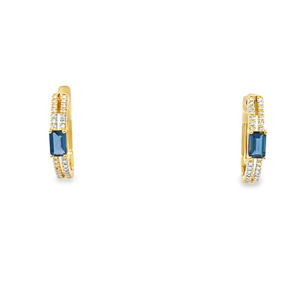 Aretes en oro amarillo de 14K con diamante de 0.15CT y topacio azul de 0.65CT