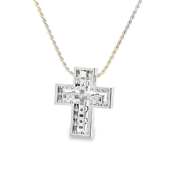 Cruz con cadena en oro de 18K OB con diamantes de 0.27 ct y 0.42 ct, acentuada con zafiro - Damiani