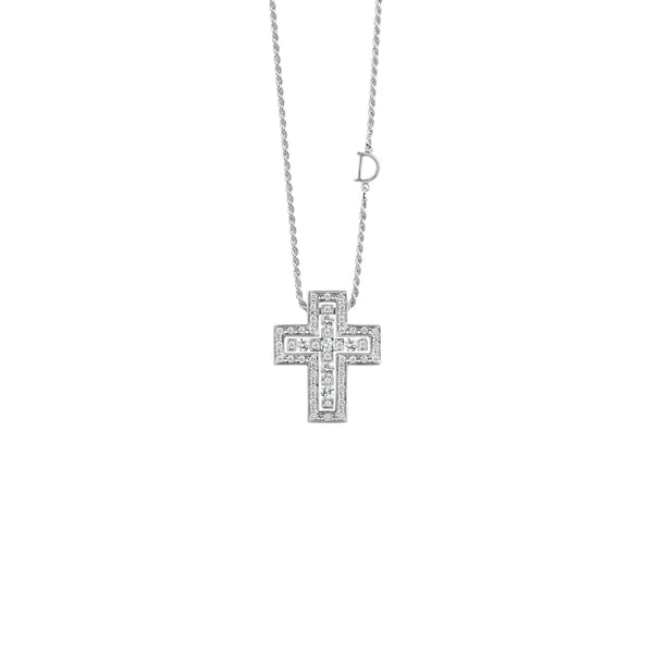 Cruz con Cadena en Oro Blanco de 18K con Diamantes de Damiani