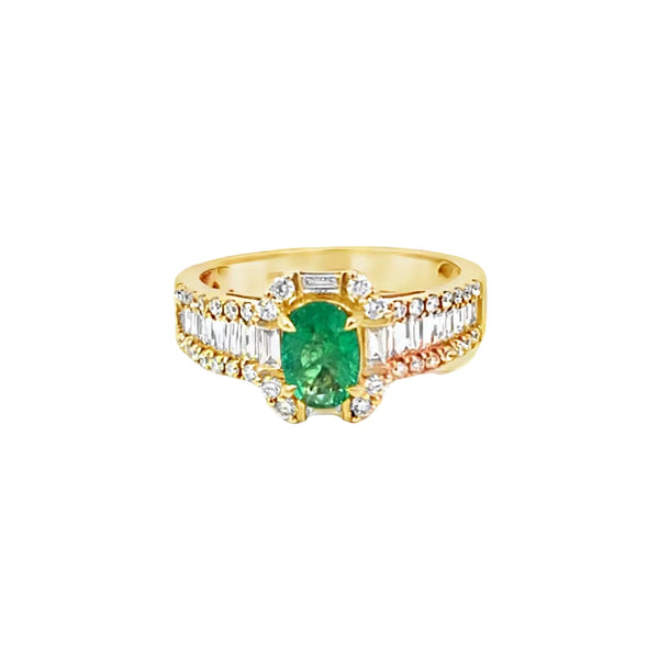 Anillo para Dama en 14K en Oro Amarillo con 0.97CT en Diamantes y 0.82CT en Esmeralda