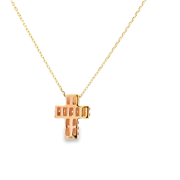 Cruz con cadena en oro amarillo de 14K con 0.06 ct en diamante H SI1