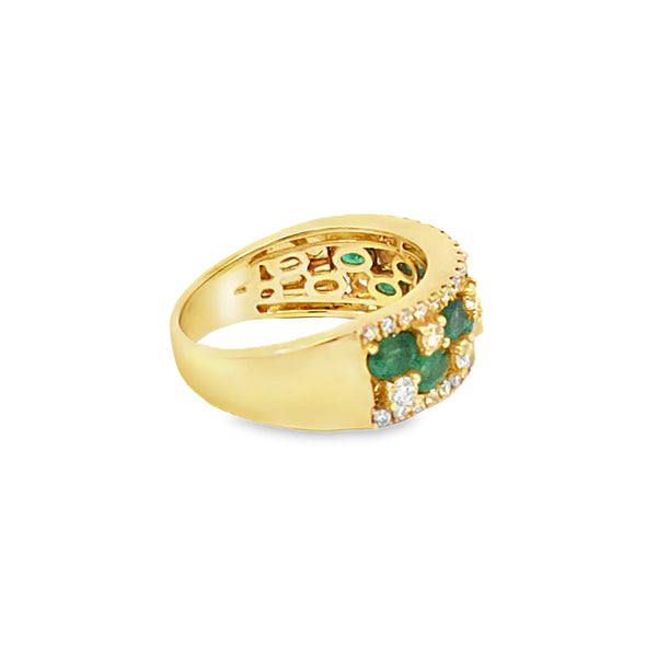 Anillo para Dama en 14K en Oro Amarillo con 0.67Ct en Diamantes y 1.40CT en Esmeraldas