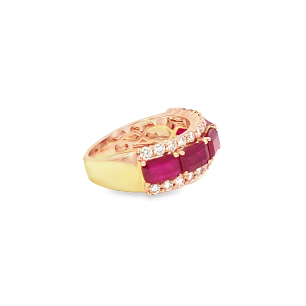 Anillo para Dama en 14K en Oro Rosa con 0.70CT en Diamantes y 3.21CT en Rubíes
