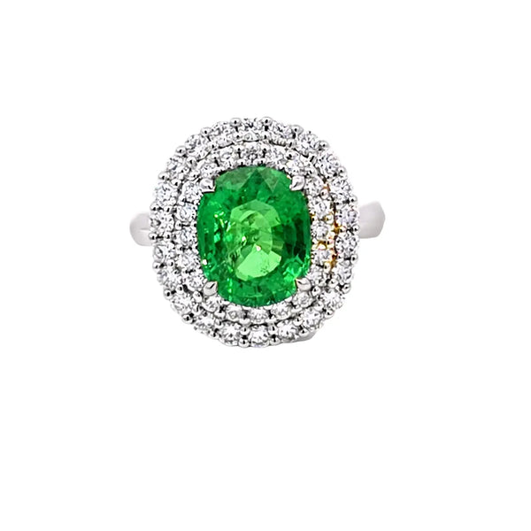 Anillo para Dama en 18K en Oro Blanco con 1.18CT en diamantes y 5.0CT en Granate Verde