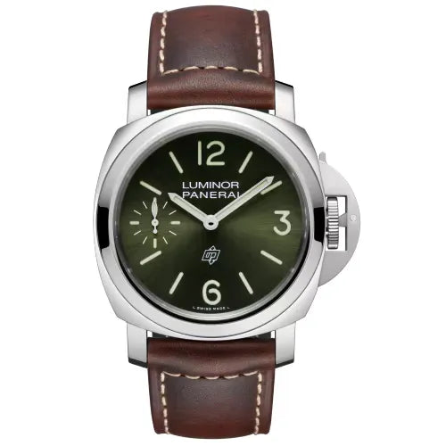 Reloj Panerai Luminor de acero manual con logo en verde