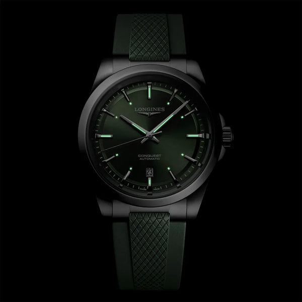 Reloj Longines Conquest Acero Automático 41MM Verde con Correa de Caucho