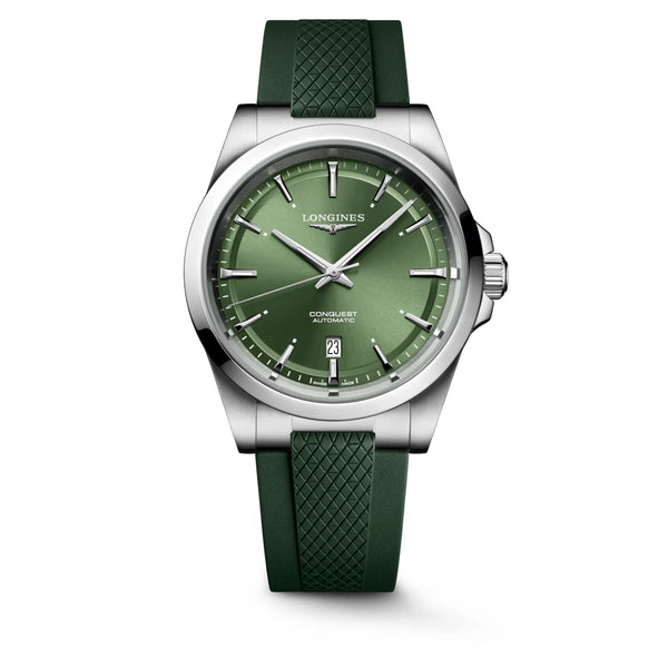 Reloj Longines Conquest Acero Automático 41MM Verde con Correa de Caucho