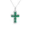 Cruz con cadena en oro blanco de 14K con 0.48 ct en diamantes y 3.81 ct de esmeraldas