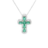 Cruz con cadena en oro blanco con 0.36 ct en diamantes y 2.23 ct en esmeraldas