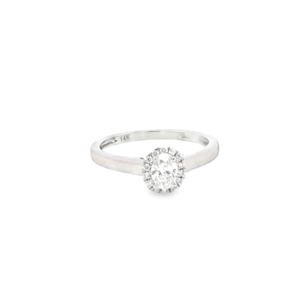 Anillo solitario en oro blanco de 14K con diamante ovalado de 0.37 ct