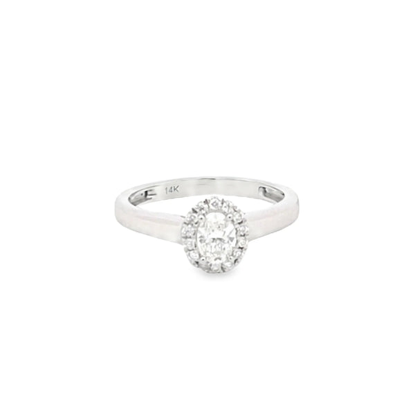 Anillo solitario en oro blanco de 14K con diamante ovalado de 0.50 ct