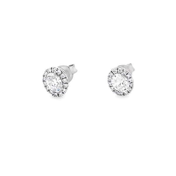 Aretes en oro blanco de 14K con diamantes ovalados de 0.90 ct
