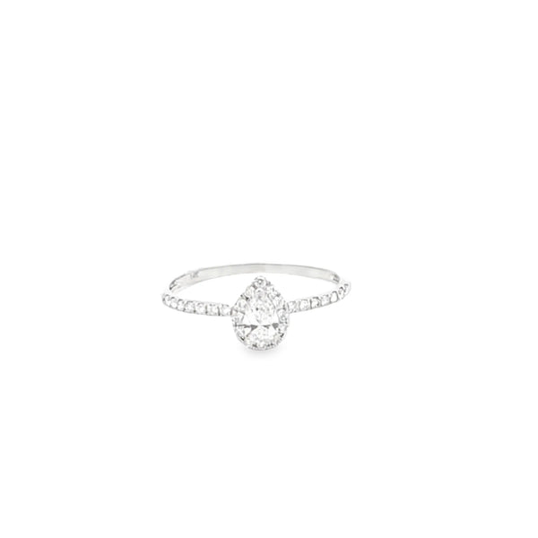 Anillo solitario en oro blanco de 14K con diamante en corte pera entre 0.27 y 0.43 ct