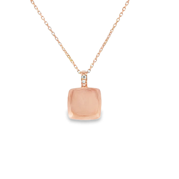 Dije de oro de 14K con diamante de 0.02 ct y piedra PQP, estilo vibrante