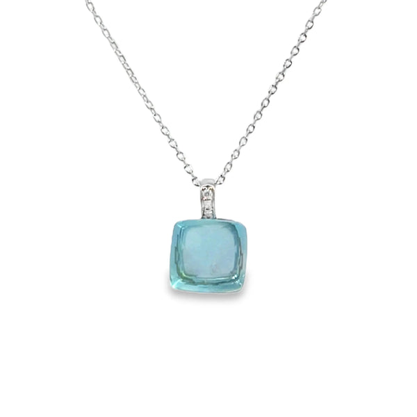 Dije en oro blanco de 14K con diamante de 0.02 ct, estilo vibrante