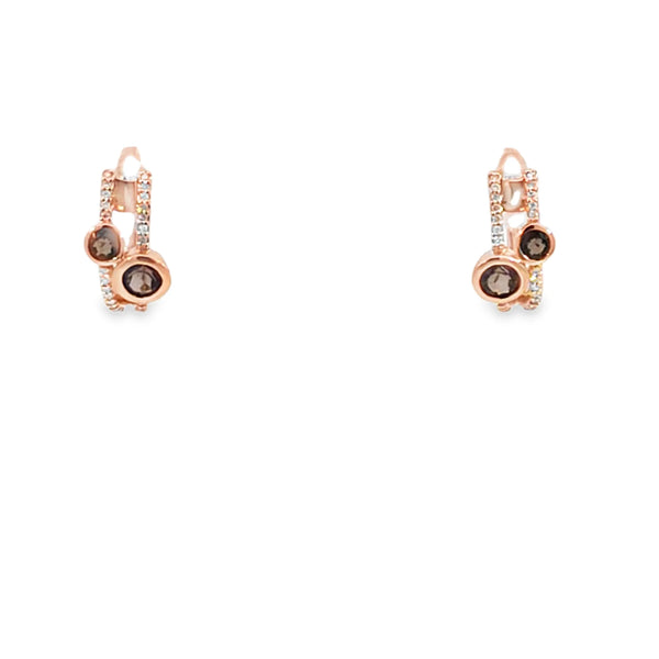 Aretes de oro de 14K con diamante de 0.13 ct y cuarzo ahumado, estilo místico