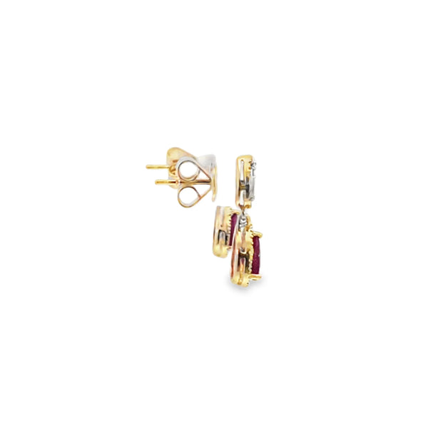 Aretes en oro de 14K bicolor con diamantes de 0.22 ct, diseño delicado