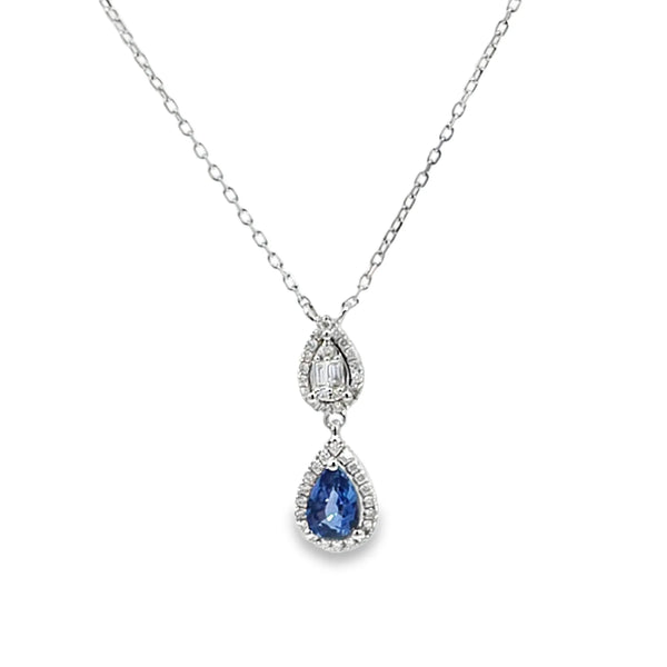 Dije de oro blanco de 14K con diamante de 0.11 ct,zafiro de 0.56 ct, lujo refinado