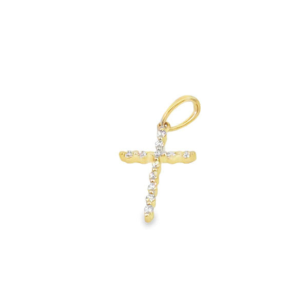 Cruz en oro amarillo de 14K con diamantes de 0.18 ct, diseño espiritual