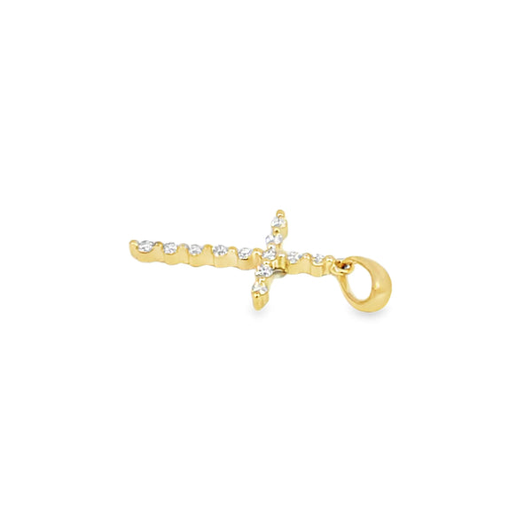 Cruz en oro amarillo de 14K con diamantes de 0.18 ct, diseño espiritual