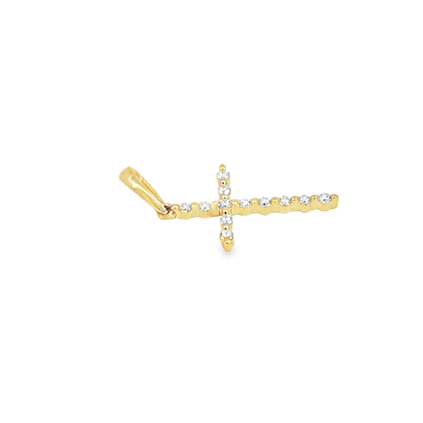Cruz en oro amarillo de 14K con diamantes de 0.18 ct, diseño espiritual