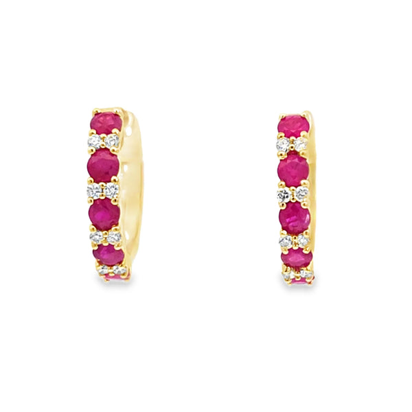 Aretes en oro rosa de 14K con diamante de 0.18CT y rubí de 1.42CT