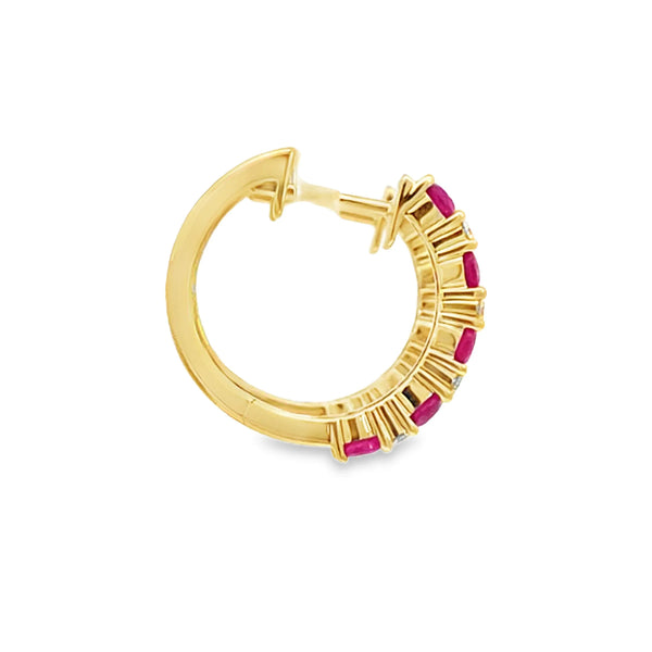 Aretes en oro rosa de 14K con diamante de 0.18CT y rubí de 1.42CT