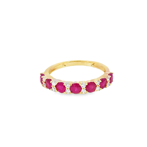 Anillo dama en oro rosa de 14K con diamante de 0.14CT y rubí de 1.12CT