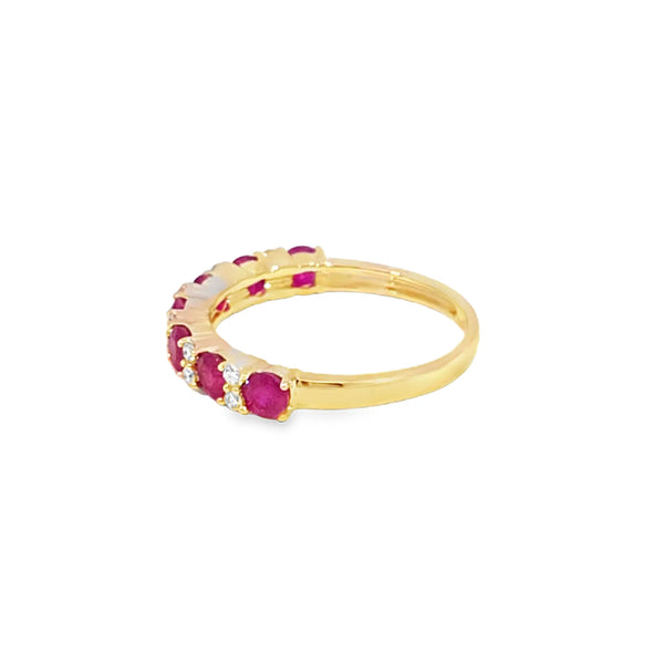 Anillo dama en oro rosa de 14K con diamante de 0.14CT y rubí de 1.12CT