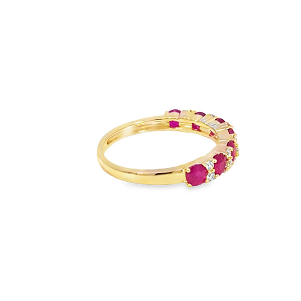 Anillo dama en oro rosa de 14K con diamante de 0.14CT y rubí de 1.12CT