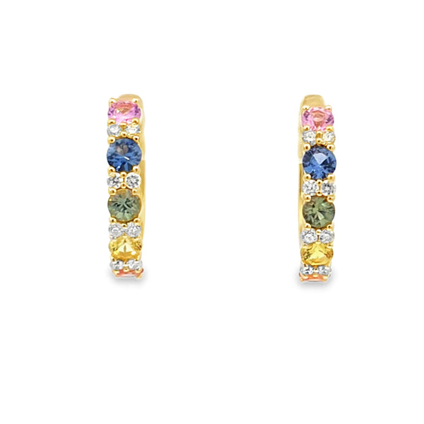 Aretes en oro amarillo de 14K con 0.17CT en diamantes y 1.45CT en piedras semipreciosas