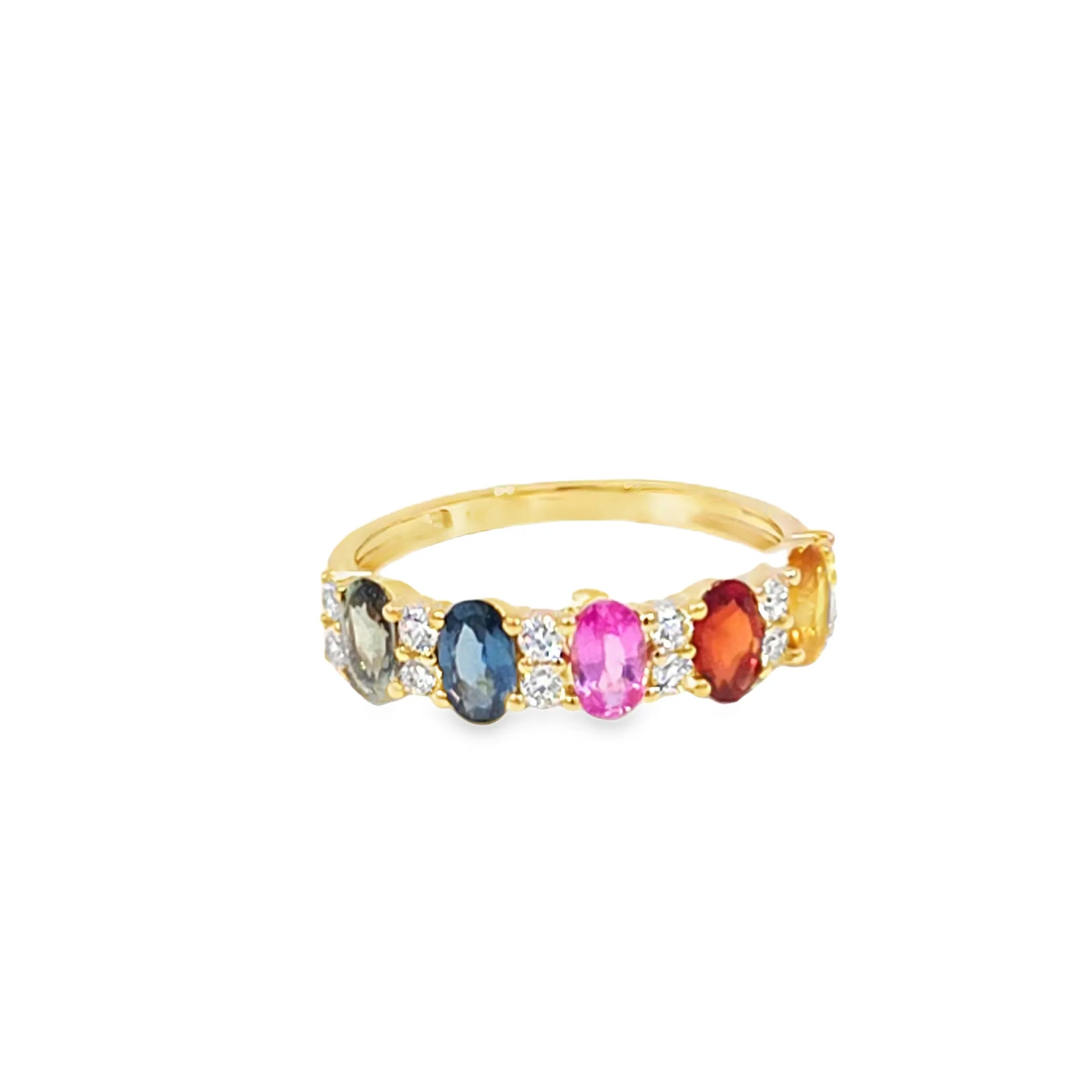 Anillo dama en oro amarillo de 14K con diamante de y piedra