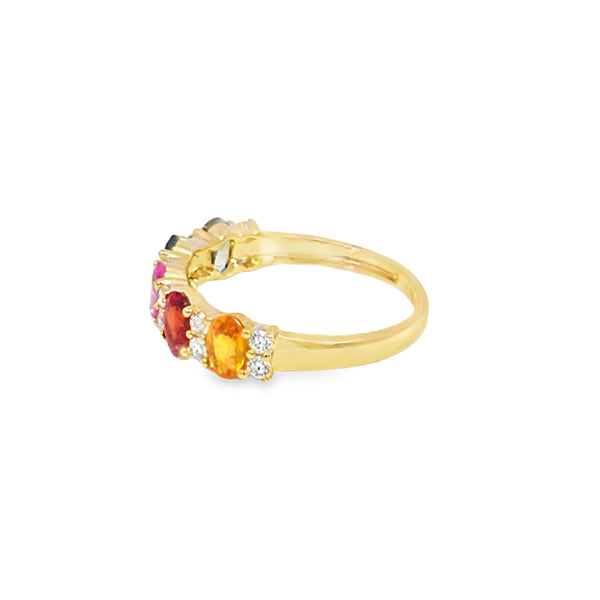 Anillo dama en oro amarillo de 14K con diamante de 0.14CT y piedra central de 1.09CT