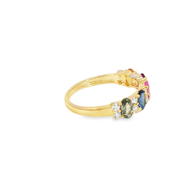 Anillo dama en oro amarillo de 14K con diamante de 0.14CT y piedra central de 1.09CT