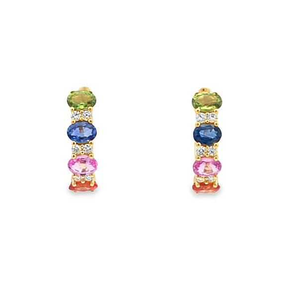 Aretes en oro amarillo de 14K con diamante de 0.18CT y piedras multicolor de 1.89CT